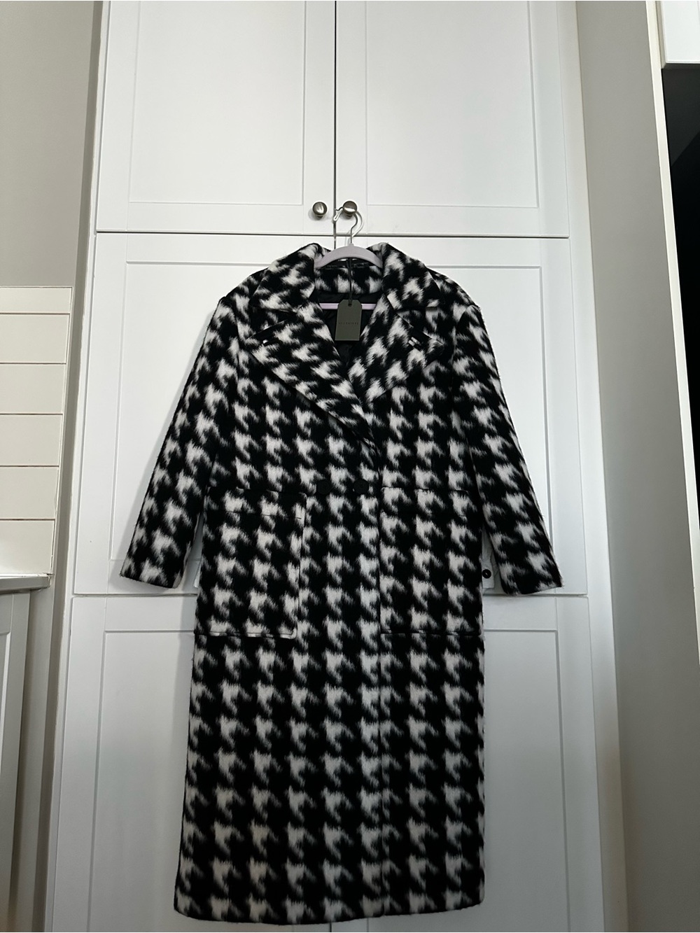 AllSaints Black & White Houndstooth Long Coat